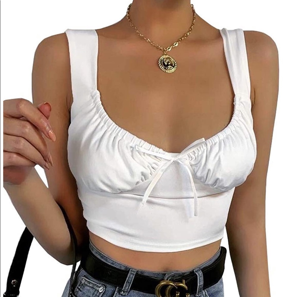 Sleeveless strappy basic white crop top Small